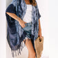 Blue Tie Dye Short Sleeves Tassels Kimono