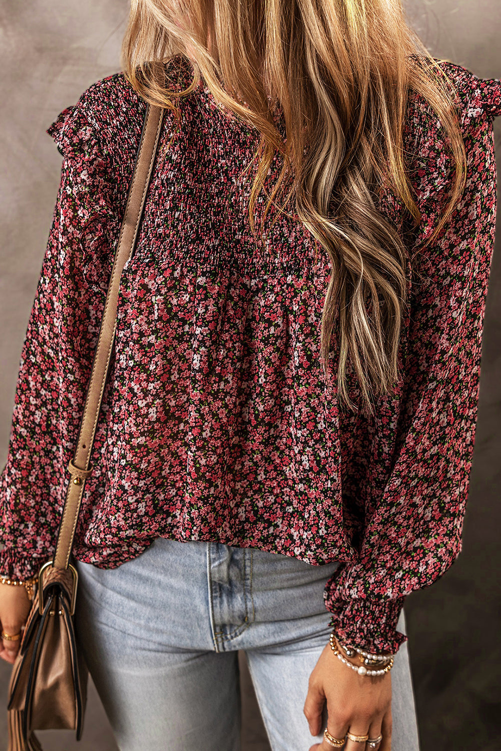 Floral Smocked Ruffle Long Sleeve Blouse