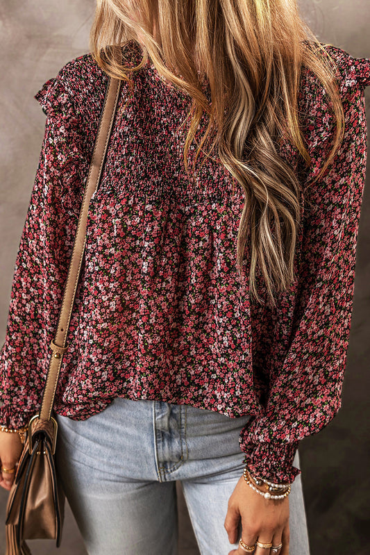 Floral Smocked Ruffle Long Sleeve Blouse