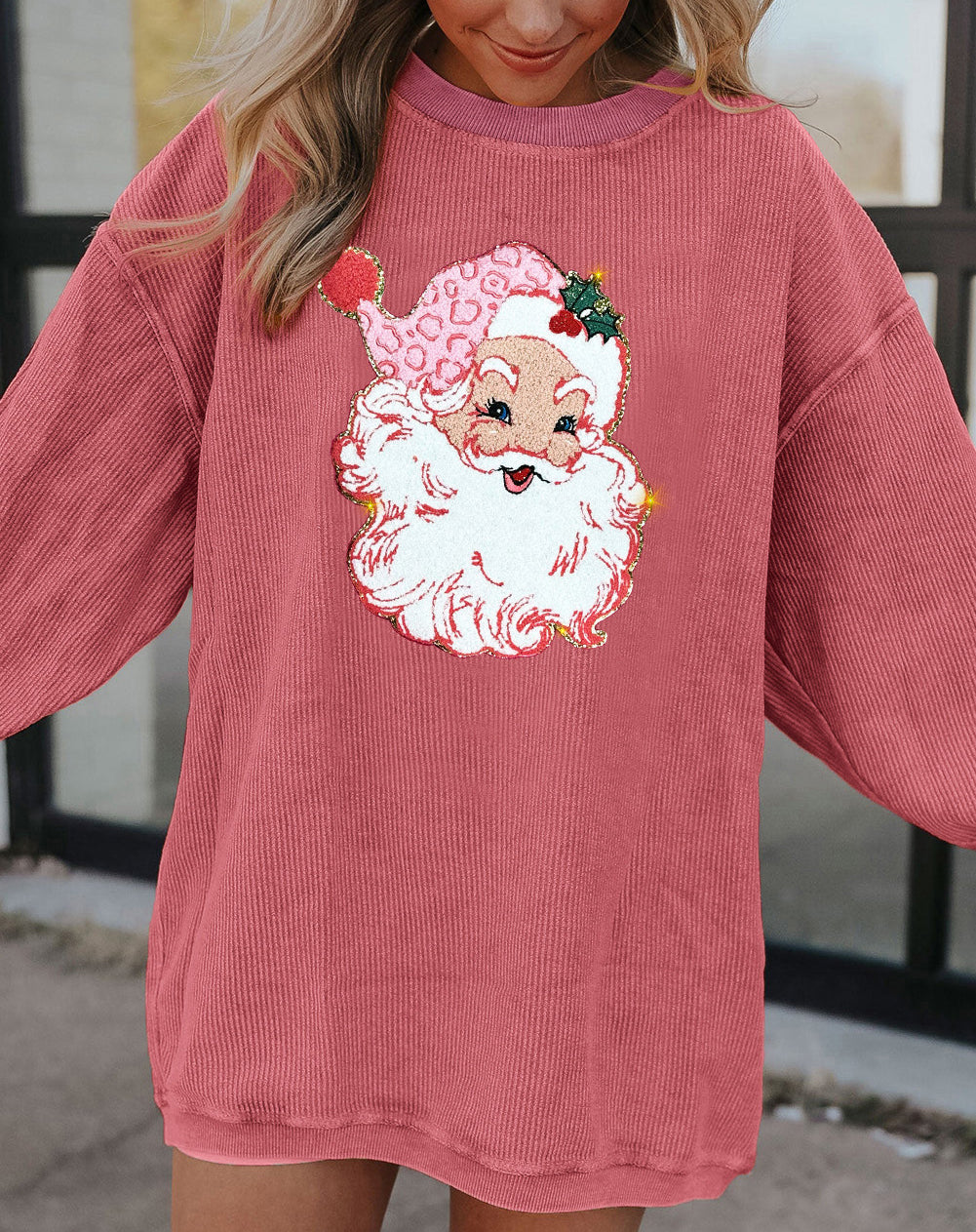 Santa Claus Sparkle Corded Crew Neck Sweatshirt