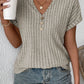 Wide Ribbed Notched V Neck Button Decor T shirt