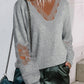 Hollowed Lace Splicing V Neck Loose Sweater