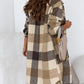 Tan Plaid Button-Down Flap Pocket Long Shacket