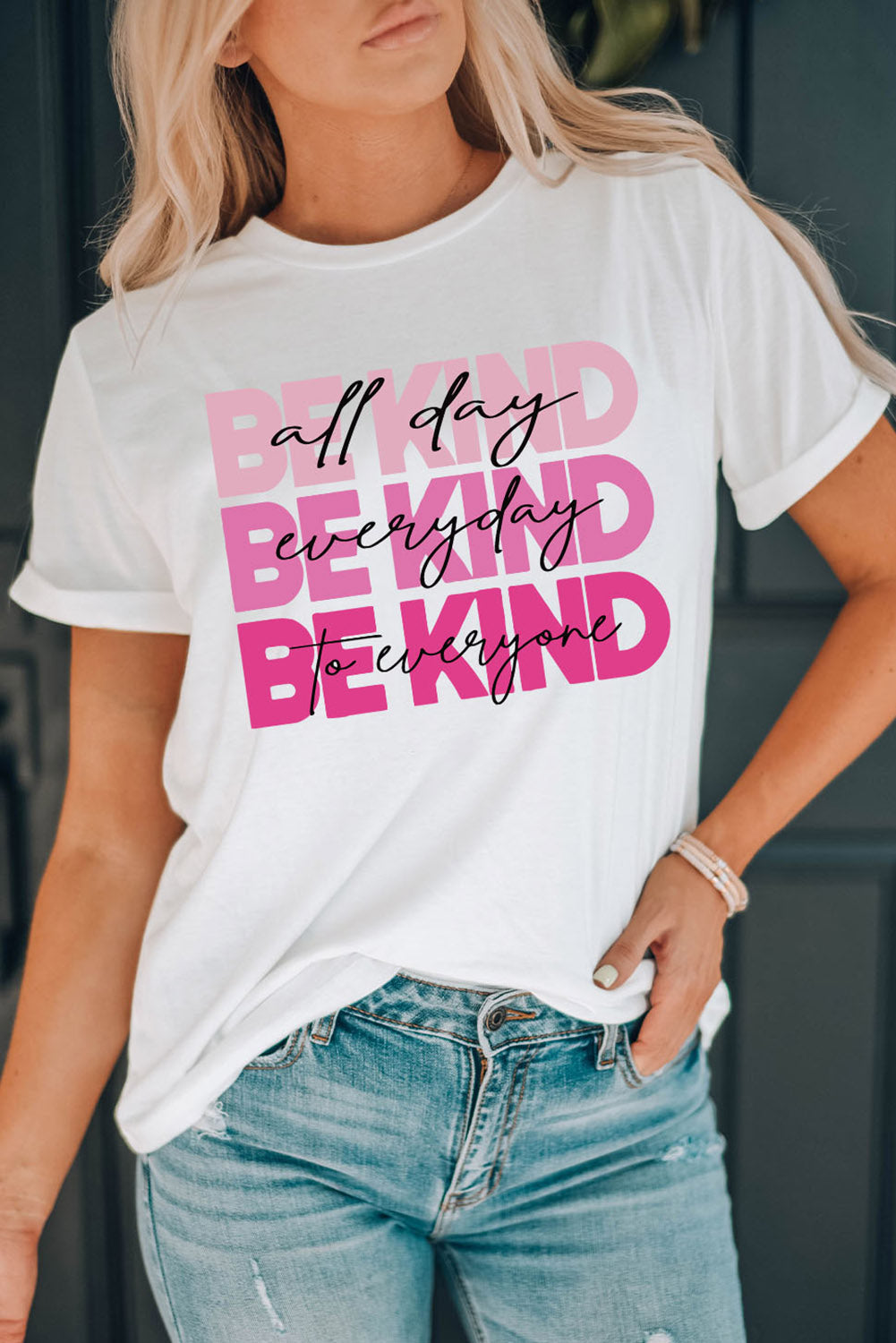 BE KIND Letters Print Short Sleeve T Shirt