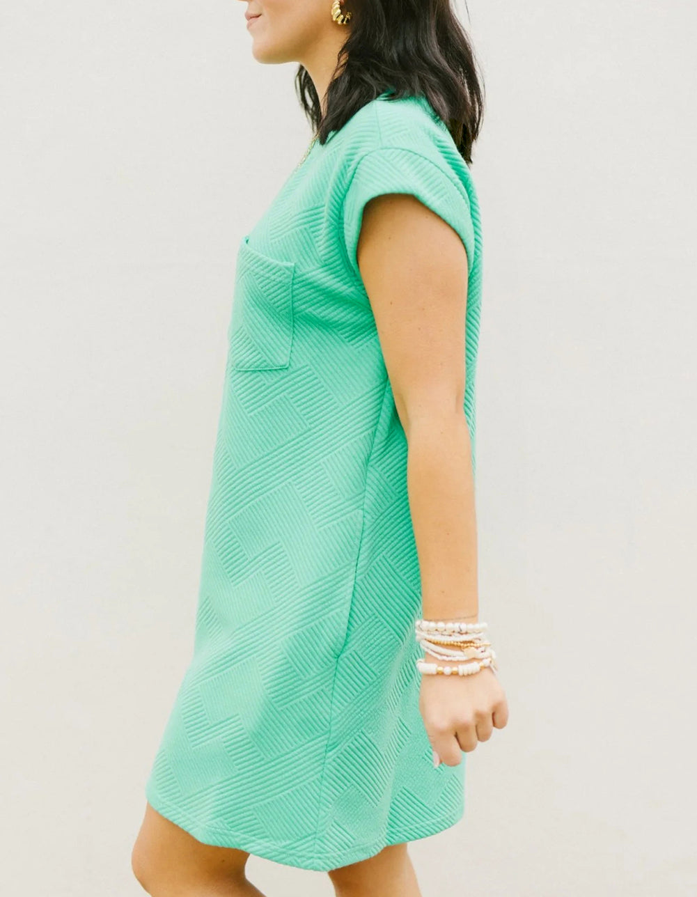 Textured Cap Sleeve T Shirt Dress