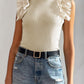 Ruffle Flutter Sleeve High Neck Ribbed Blouse