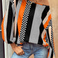 Polka Dot Vertical Striped Printed Puff Sleeve Blouse