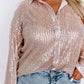 Sequin Long Sleeve Button-Up Plus Size Shirt