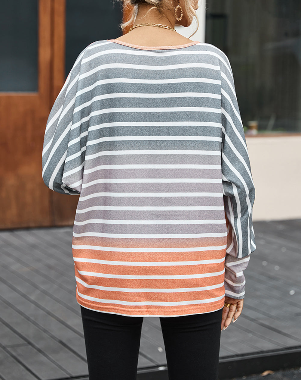 Gradient Chest Pocket Long Sleeve Top