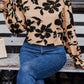 Floral Flounce Sleeve Hollowed Knot Back Blouse