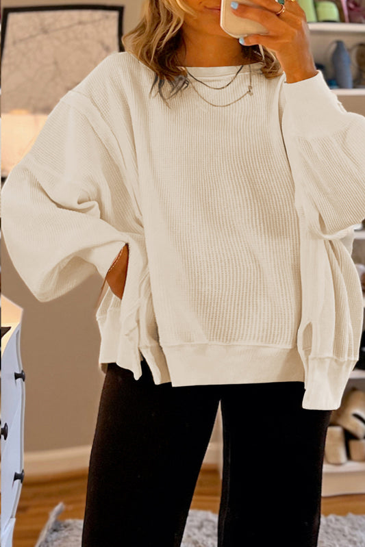 Solid Color Waffle Knit Drop Shoulder Plus Size Sweatshirt