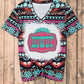 Turquoise Aztec HOWDY Graphic V Neck T Shirt