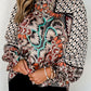 Mixed Floral Geometric Print Ruffled Long Sleeve Blouse