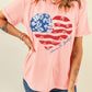 Floral American Flag Heart Shape Graphic T Shirt