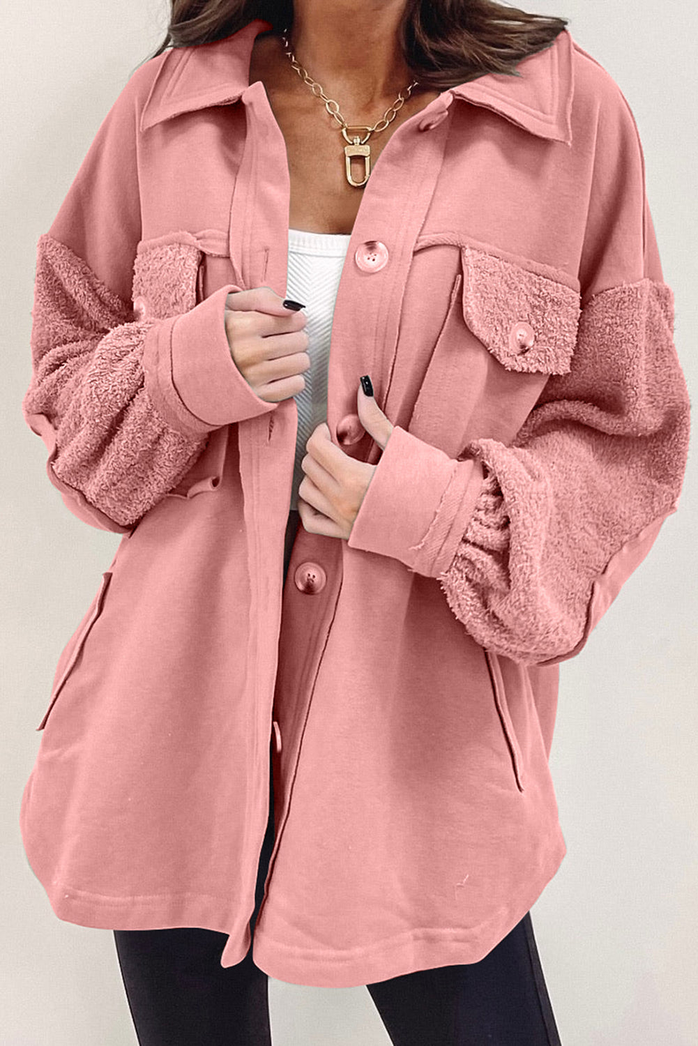 Exposed Seam Elbow Patch Oversized Shacket