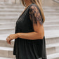 Eyelash Lace Sleeve V Neck Ruffle Babydoll Top