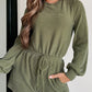 Corded Pullover Long Sleeve Drawstring Romper