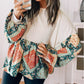 Geometric Patchwork Crew Neck Loose Fit Top