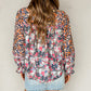 Mix Floral Balloon Sleeve Ruffled Cuff Blouse