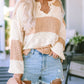 Oversized Colorblock Frayed High Low Henley Sweater
