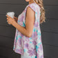 Purple Watercolor Floral Ruffled V Neck Tank Top