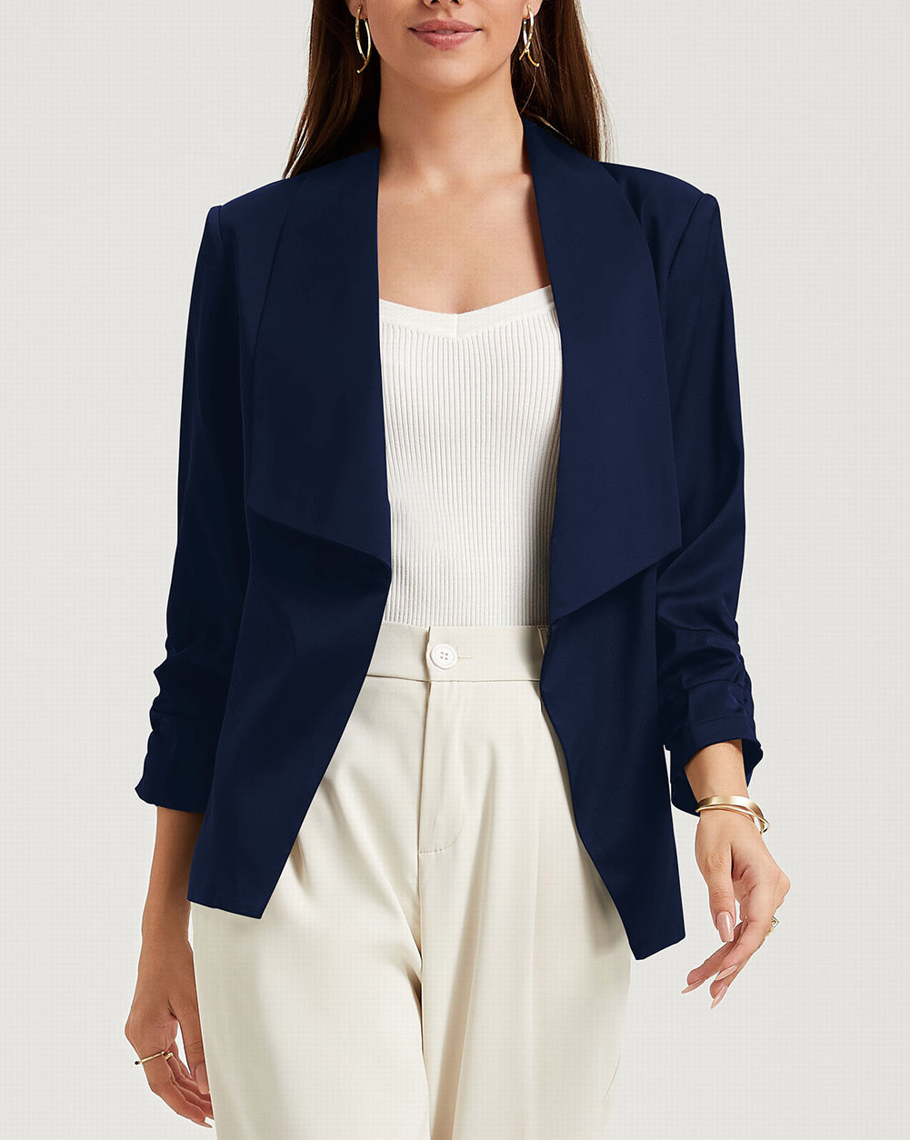 Solid Lapel Collar Satin Blazer