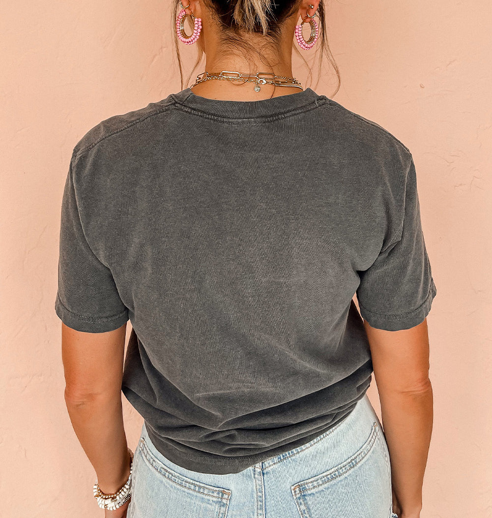 Daisy Print Mineral Wash Round Neck T Shirt