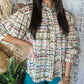 Plaid Pattern Puff Sleeve Button up Shirt