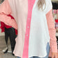 Color Block Patchwork Crinkle Long Sleeve Shirt
