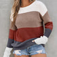 Color Block Knitted O-neck Pullover Sweater