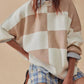 Checkered Side Slits Drop Shoulder Oversized Sweater