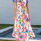 Ricrac Trim Flutter Sleeve Buttoned Floral Maxi Dress