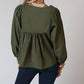 Embroidered Split Neck Pleated Loose Blouse