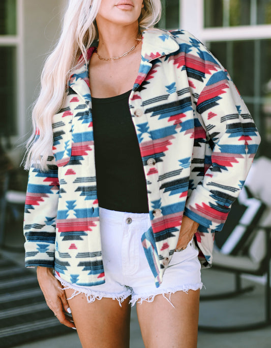 Aztec Print Button-up Turn Down Collar Shacket