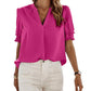Rose Solid Color Smock Sleeve V Neck Top