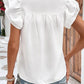 Ruffle Accent Flutter Sleeve Notch Neck Top