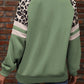 Peach Blossom Leopard Print Colorblock Raglan Sleeve Sweatshirt