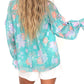 Floral Split Neck Ruffled Puff Sleeve Blouse