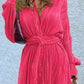 Pleated Buckle Belt Drop Shoulder Shirt Mini Dress