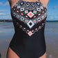 Ethnic Geometry Accent One Piece Swimsuit