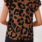 Leopard Ruffled Flutter Sleeve Split Neck Blouse