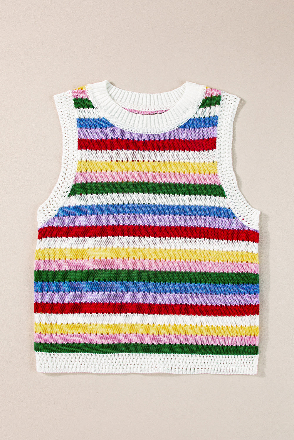 Striped Knitted Eyelet Slim Sweater Vest