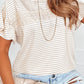 Striped Lace Splicing Ruffle Sleeve T-shirt