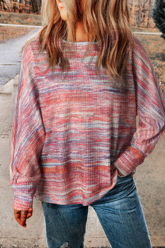 Tie-dyed Boat Neck Dolman Sleeve Knit Top