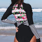 Floral Striped Patchwork Rashguard One-piece Swimsuit