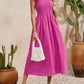 Solid Color Ruffled Straps Smocked Ruched Maxi Dress