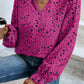 Rose Floral Print Split Neck Long Sleeve Blouse