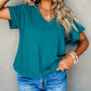 Crinkled V Neck Wide Sleeve T-shirt