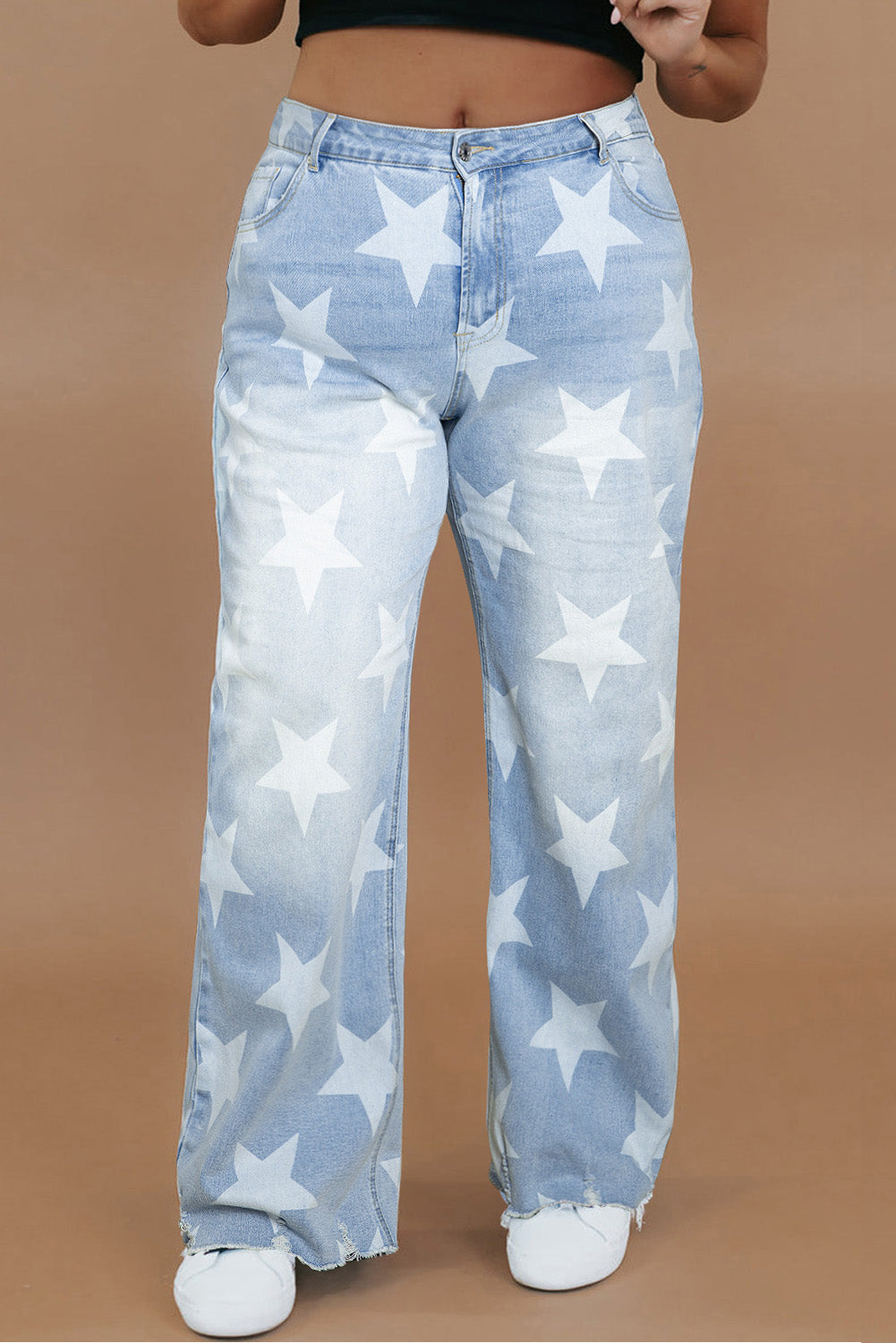 High Waist Star Pattern Plus Size Jeans