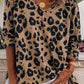 Leopard Split Joint V Neck Long Sleeve Tops